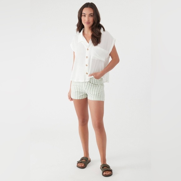 O’NEILL Sommers Knit Striped Ivory Aloe Green Shorts - Picture 7 of 7